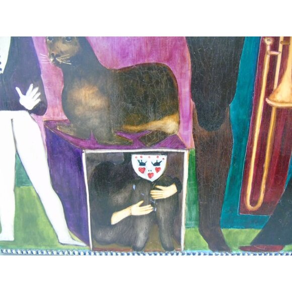 1972 Ken Nielsen Art Painting Oil On Wood “MUSICAL CAPERS” Vtg Mexico Provenance - Picture 8 of 8